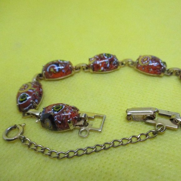 Vintage MILLEFLEUR Bracelet Gold Tone Metal Oval Sectional Insert W Safety Chain - Picture 2 of 10